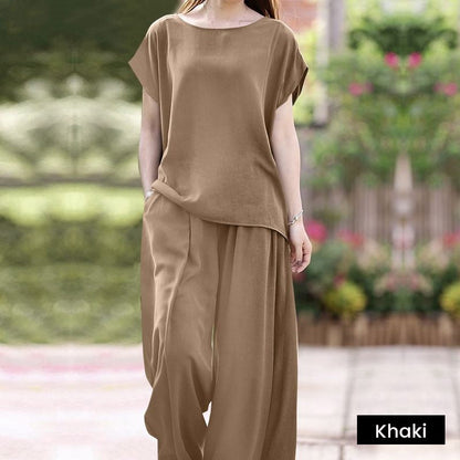 Solid color casual wide-leg pants set