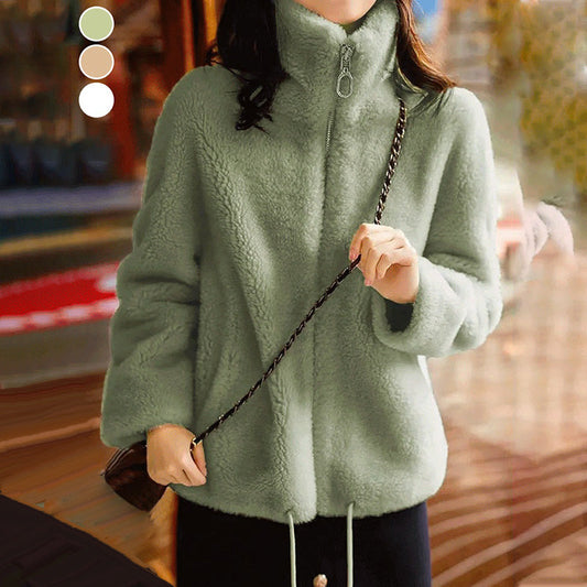 Autumn and winter solid color simple high collar warm women's jacket