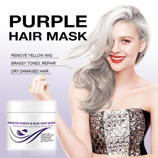 Purple Keratin Hair Mask - Locks Color & Neutralizes Brass & Yellow Tones For Blonde Silver Gray Highlighted Hair